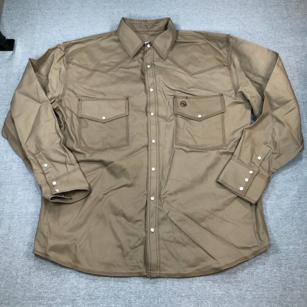 Western Welder XXL Button Up Shirt Khaki Peruvian Cotton Pearl Snap Workwear F22